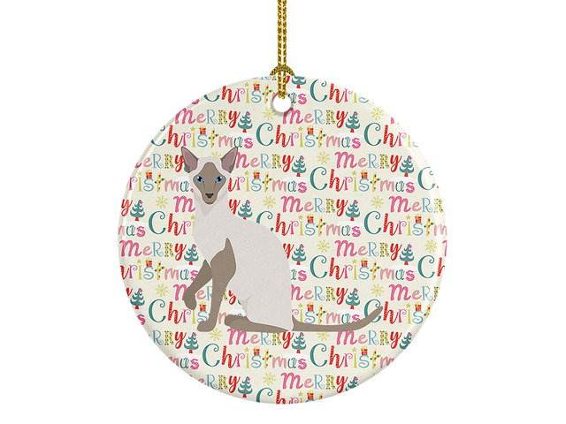 Siamese Modern Cat Christmas Ceramic Ornament Christmas Tree Hanging Decorations for Home Christmas Holiday, Party, Gift, 3 in, Multicolor
