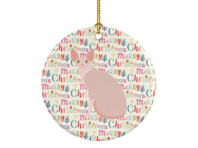 Sphynx #2 Cat Christmas Ceramic Ornament Christmas Tree Hanging Decorations for Home Christmas Holiday, Party, Gift, 3 in, Multicolor