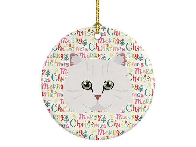 Chinchilla Persian Longhair Cat Christmas Ceramic Ornament Christmas Tree Hanging Decorations for Home Christmas Holiday, Party, Gift, 3 in,...