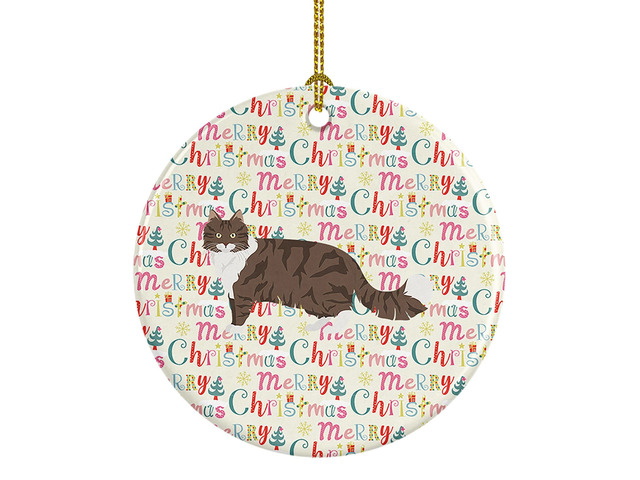 Norwegian Forest Cat Christmas Ceramic Ornament Christmas Tree Hanging Decorations for Home Christmas Holiday, Party, Gift, 3 in, Multicolor