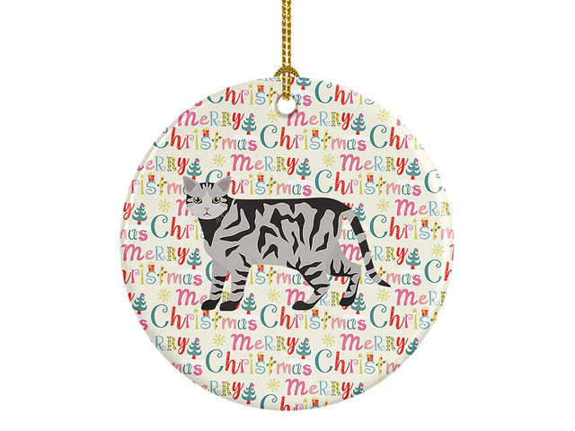 European Shorthair #2 Cat Christmas Ceramic Ornament Christmas Tree Hanging Decorations for Home Christmas Holiday, Party, Gift, 3 in, Multicolor