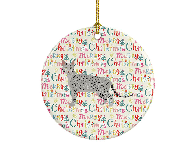 Egyptian Mau Cat Christmas Ceramic Ornament Christmas Tree Hanging Decorations for Home Christmas Holiday, Party, Gift, 3 in, Multicolor