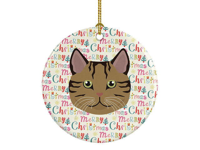 Scottish Straight Cat Christmas Ceramic Ornament Christmas Tree Hanging Decorations for Home Christmas Holiday, Party, Gift, 3 in, Multicolor