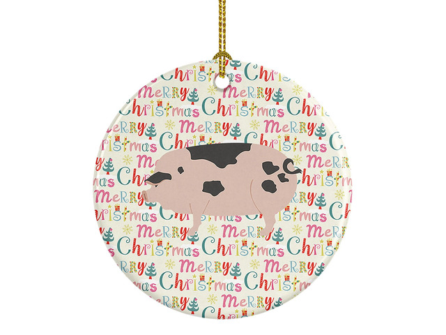 Gloucester Old Spot Pig Christmas Ceramic Ornament Christmas Tree Hanging Decorations for Home Christmas Holiday, Party, Gift, 3 in, Multicolor