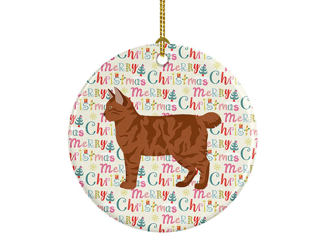 American Bobtail #2 Cat Christmas Ceramic Ornament Christmas Tree Hanging Decorations for Home Christmas Holiday, Party, Gift, 3 in, Multicolor