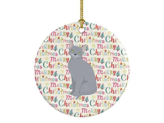 Russian Blue Cat Christmas Ceramic Ornament Christmas Tree Hanging Decorations for Home Christmas Holiday, Party, Gift, 3 in, Multicolor