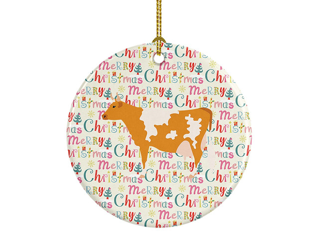 Guernsey Cow Christmas Ceramic Ornament Christmas Tree Hanging Decorations for Home Christmas Holiday, Party, Gift, 3 in, Multicolor