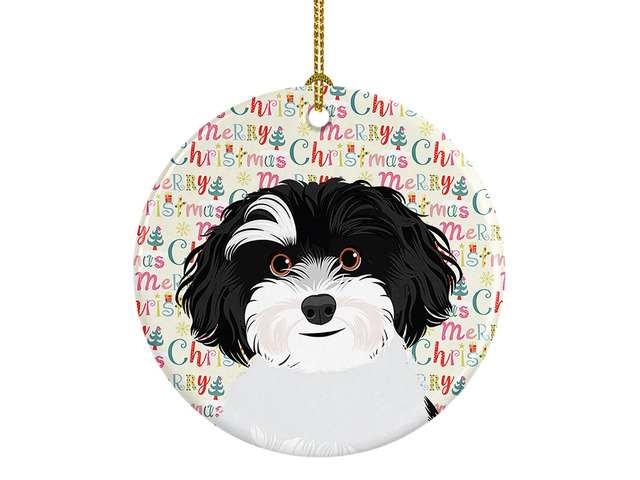 Shih-Tzu Black and White #1 Christmas Ceramic Ornament Christmas Tree Hanging Decorations for Home Christmas Holiday, Party, Gift, 3 in, Multicolor