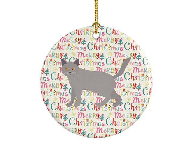 Chartreux #2 Cat Christmas Ceramic Ornament Christmas Tree Hanging Decorations for Home Christmas Holiday, Party, Gift, 3 in, Multicolor