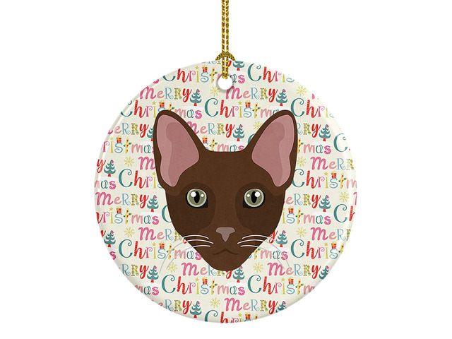 Havana Brown Cat Christmas Ceramic Ornament Christmas Tree Hanging Decorations for Home Christmas Holiday, Party, Gift, 3 in, Multicolor