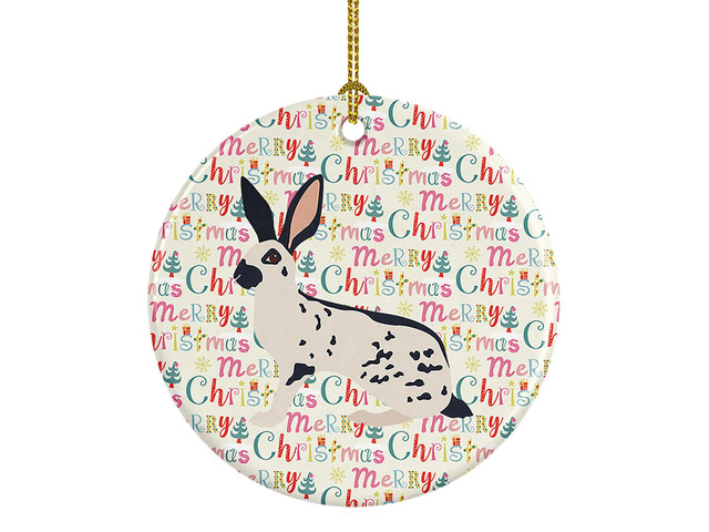 English Spot Rabbit Christmas Ceramic Ornament Christmas Tree Hanging Decorations for Home Christmas Holiday, Party, Gift, 3 in, Multicolor