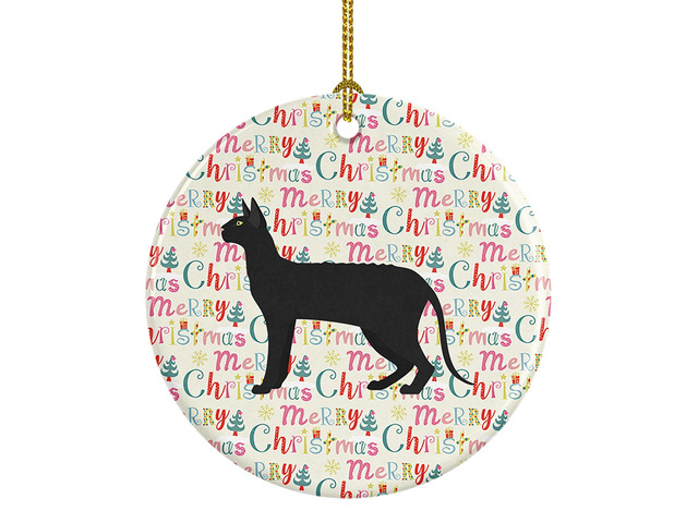 Black Cornish Rex Cat Christmas Ceramic Ornament Christmas Tree Hanging Decorations for Home Christmas Holiday, Party, Gift, 3 in, Multicolor