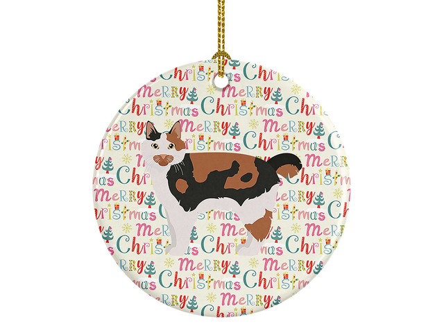 Cymric #2 Cat Christmas Ceramic Ornament Christmas Tree Hanging Decorations for Home Christmas Holiday, Party, Gift, 3 in, Multicolor