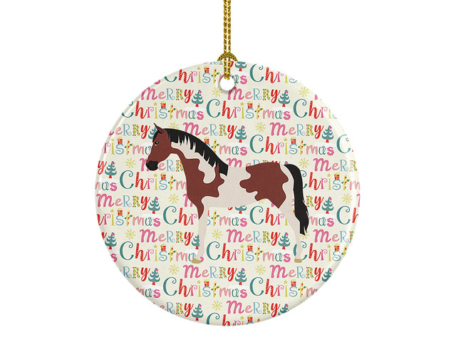 Pinto Horse Christmas Ceramic Ornament Christmas Tree Hanging Decorations for Home Christmas Holiday, Party, Gift, 3 in, Multicolor