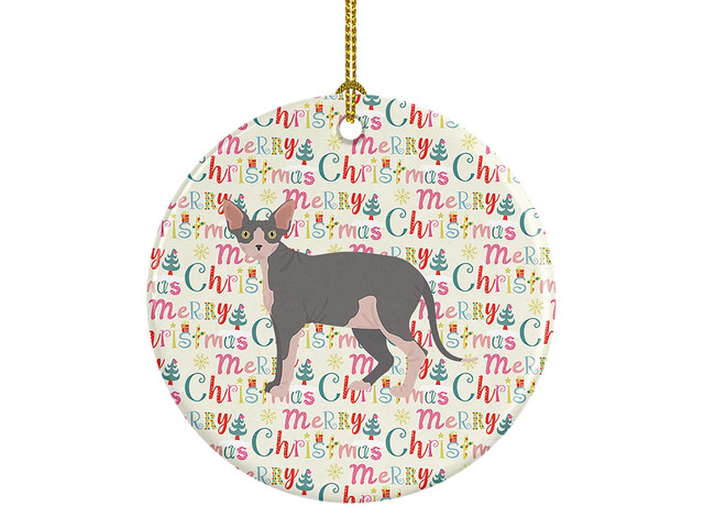 Sphynx #2 Cat Christmas Ceramic Ornament Christmas Tree Hanging Decorations for Home Christmas Holiday, Party, Gift, 3 in, Multicolor