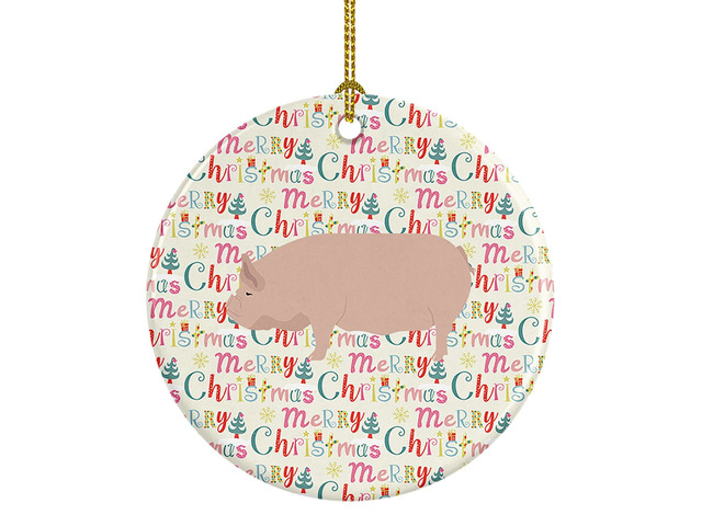 Welsh Pig Christmas Ceramic Ornament Christmas Tree Hanging Decorations for Home Christmas Holiday, Party, Gift, 3 in, Multicolor