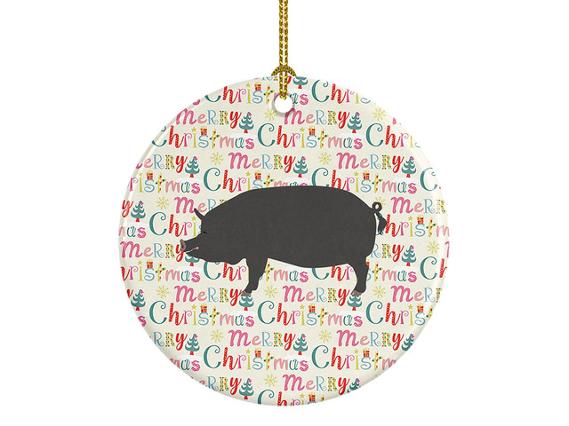 Berkshire Pig Christmas Ceramic Ornament Christmas Tree Hanging Decorations for Home Christmas Holiday, Party, Gift, 3 in, Multicolor