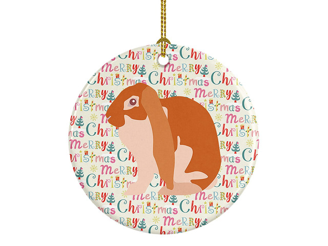 English Lop Rabbit Christmas Ceramic Ornament Christmas Tree Hanging Decorations for Home Christmas Holiday, Party, Gift, 3 in, Multicolor