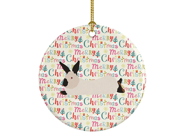 California White Rabbit Christmas Ceramic Ornament Christmas Tree Hanging Decorations for Home Christmas Holiday, Party, Gift, 3 in, Multicolor