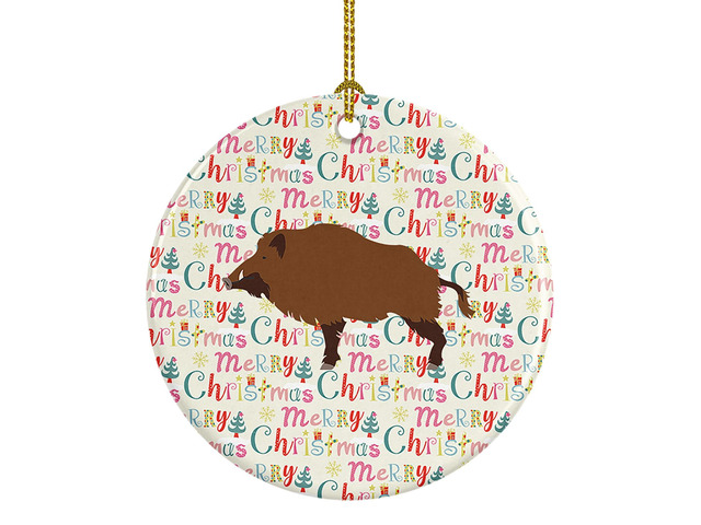Wild Boar Pig Christmas Ceramic Ornament Christmas Tree Hanging Decorations for Home Christmas Holiday, Party, Gift, 3 in, Multicolor
