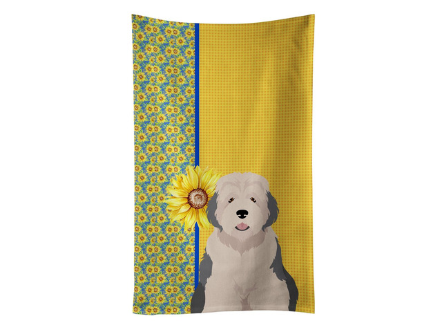Summer Sunflowers Old English Sheepdog Kitchen Towel Dish Cloths Guest Hand Towel Decorative Bathroom Towel for Face,Tea, Dishcloth, Kitchen and Bath
