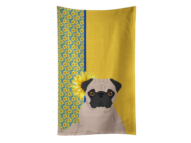 Summer Sunflowers Fawn Pug Kitchen Towel Dish Cloths Guest Hand Towel Decorative Bathroom Towel for Face,Tea, Dishcloth, Kitchen and Bath