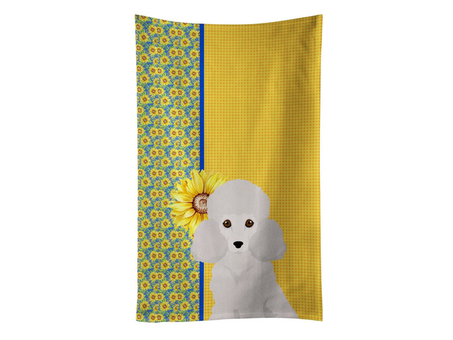 Summer Sunflowers Toy White Poodle Kitchen Towel Dish Cloths Guest Hand Towel Decorative Bathroom Towel for Face,Tea, Dishcloth, Kitchen and Bath
