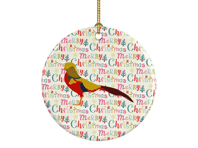Golden or Chinese Pheasant Christmas Ceramic Ornament Christmas Tree Hanging Decorations for Home Christmas Holiday, Party, Gift, 3 in, Multicolor