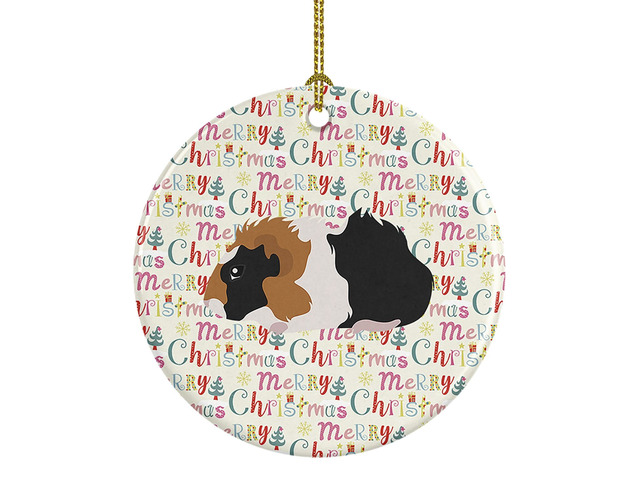 Abyssinian Guinea Pig Christmas Ceramic Ornament Christmas Tree Hanging Decorations for Home Christmas Holiday, Party, Gift, 3 in, Multicolor