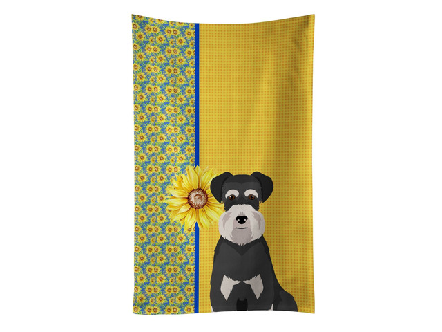 Summer Sunflowers Black and Silver Natural Ears Schnauzer Kitchen Towel Dish Cloths Guest Hand Towel Decorative Bathroom Towel for Face,Tea,...