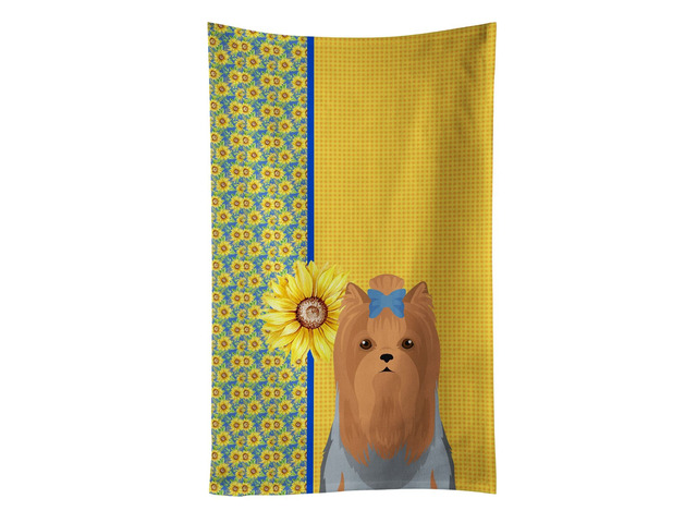 Summer Sunflowers Blue and Tan Full Coat Yorkshire Terrier Kitchen Towel Dish Cloths Guest Hand Towel Decorative Bathroom Towel for Face,Tea,...