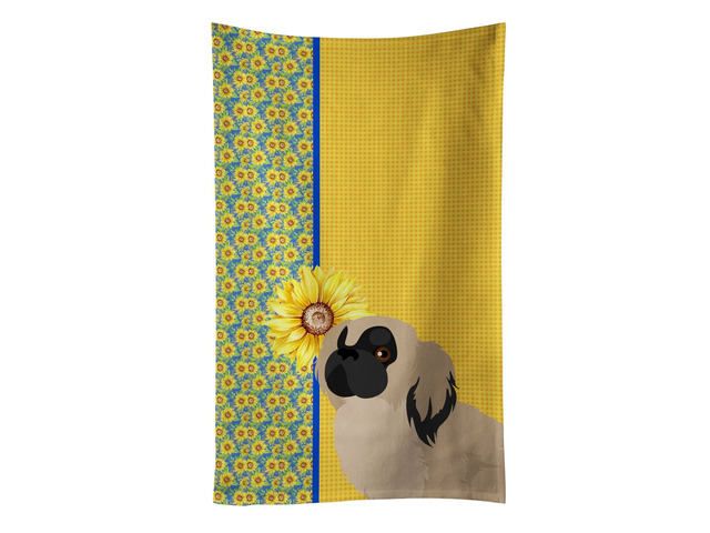Summer Sunflowers Cream Pekingese Kitchen Towel Dish Cloths Guest Hand Towel Decorative Bathroom Towel for Face,Tea, Dishcloth, Kitchen and Bath