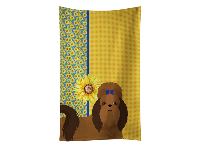 Summer Sunflowers Red Shih Tzu Kitchen Towel Dish Cloths Guest Hand Towel Decorative Bathroom Towel for Face,Tea, Dishcloth, Kitchen and Bath