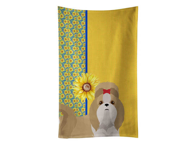 Summer Sunflowers Gold and White Shih Tzu Kitchen Towel Dish Cloths Guest Hand Towel Decorative Bathroom Towel for Face,Tea, Dishcloth, Kitchen and...