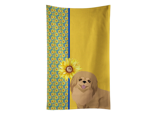 Summer Sunflowers Gold Pekingese Kitchen Towel Dish Cloths Guest Hand Towel Decorative Bathroom Towel for Face,Tea, Dishcloth, Kitchen and Bath