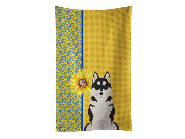 Summer Sunflowers Black Siberian Husky Kitchen Towel Dish Cloths Guest Hand Towel Decorative Bathroom Towel for Face,Tea, Dishcloth, Kitchen and Bath