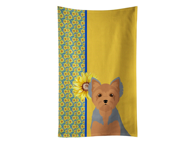 Summer Sunflowers Blue and Tan Puppy Cut Yorkshire Terrier Kitchen Towel Dish Cloths Guest Hand Towel Decorative Bathroom Towel for Face,Tea,...