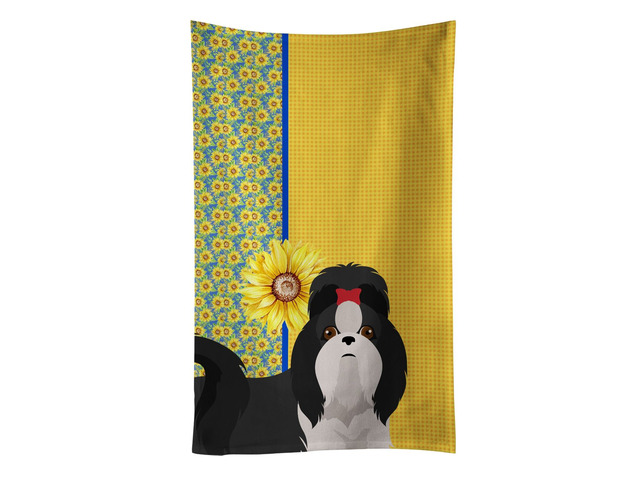Summer Sunflowers Black and White Shih Tzu Kitchen Towel Dish Cloths Guest Hand Towel Decorative Bathroom Towel for Face,Tea, Dishcloth, Kitchen...