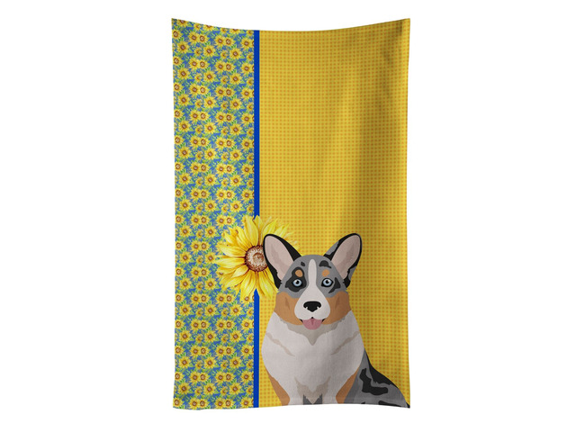 Summer Sunflowers Blue Merle Cardigan Corgi Kitchen Towel Dish Cloths Guest Hand Towel Decorative Bathroom Towel for Face,Tea, Dishcloth, Kitchen...