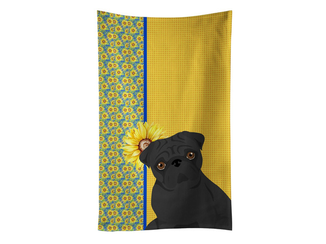 Summer Sunflowers Black Pug Kitchen Towel Dish Cloths Guest Hand Towel Decorative Bathroom Towel for Face,Tea, Dishcloth, Kitchen and Bath