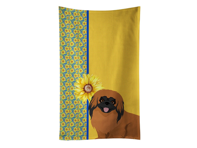 Summer Sunflowers Red Pekingese Kitchen Towel Dish Cloths Guest Hand Towel Decorative Bathroom Towel for Face,Tea, Dishcloth, Kitchen and Bath