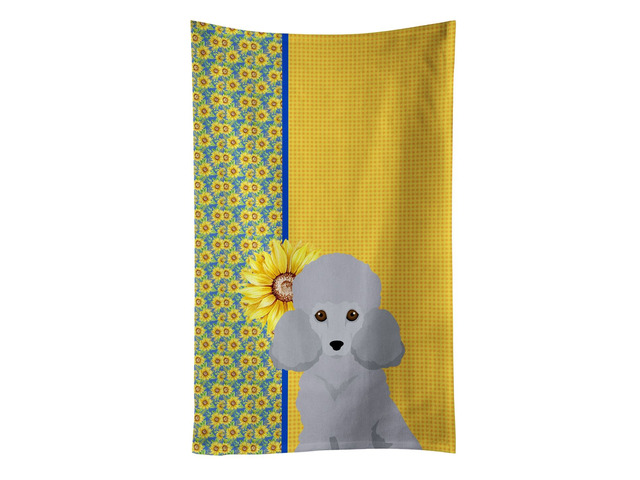 Summer Sunflowers Toy Silver Poodle Kitchen Towel Dish Cloths Guest Hand Towel Decorative Bathroom Towel for Face,Tea, Dishcloth, Kitchen and Bath