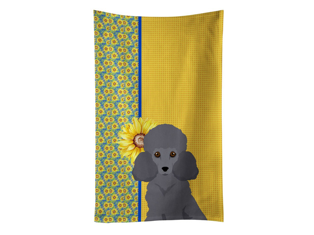 Summer Sunflowers Toy Grey Poodle Kitchen Towel Dish Cloths Guest Hand Towel Decorative Bathroom Towel for Face,Tea, Dishcloth, Kitchen and Bath