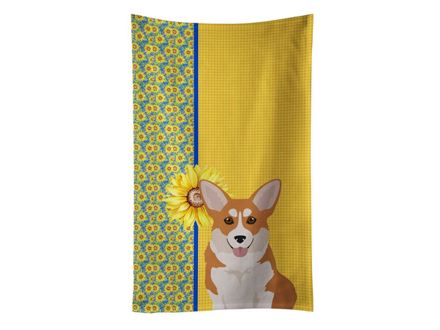 Summer Sunflowers Red Pembroke Corgi Kitchen Towel Dish Cloths Guest Hand Towel Decorative Bathroom Towel for Face,Tea, Dishcloth, Kitchen and Bath