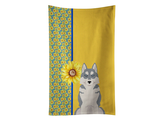 Summer Sunflowers Grey Siberian Husky Kitchen Towel Dish Cloths Guest Hand Towel Decorative Bathroom Towel for Face,Tea, Dishcloth, Kitchen and Bath