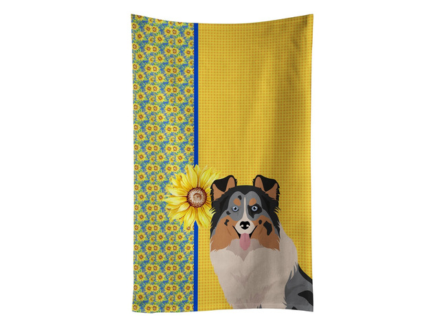 Summer Sunflowers Blue Merle Sheltie Kitchen Towel Dish Cloths Guest Hand Towel Decorative Bathroom Towel for Face,Tea, Dishcloth, Kitchen and Bath