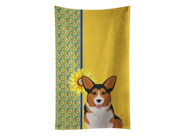 Summer Sunflowers Sable Pembroke Corgi Kitchen Towel Dish Cloths Guest Hand Towel Decorative Bathroom Towel for Face,Tea, Dishcloth, Kitchen and Bath