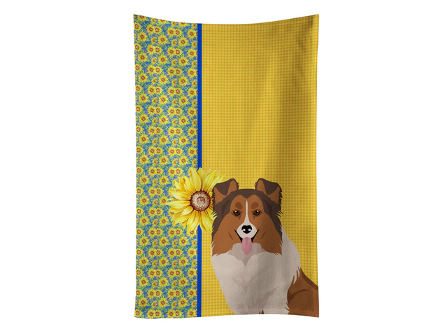 Summer Sunflowers Sable Sheltie Kitchen Towel Dish Cloths Guest Hand Towel Decorative Bathroom Towel for Face,Tea, Dishcloth, Kitchen and Bath