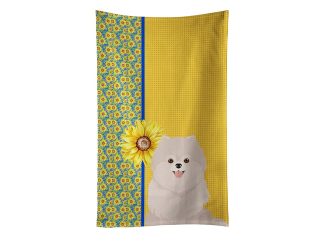Summer Sunflowers White Pomeranian Kitchen Towel Dish Cloths Guest Hand Towel Decorative Bathroom Towel for Face,Tea, Dishcloth, Kitchen and Bath
