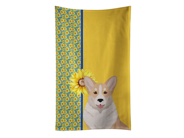 Summer Sunflowers Fawn Cardigan Corgi Kitchen Towel Dish Cloths Guest Hand Towel Decorative Bathroom Towel for Face,Tea, Dishcloth, Kitchen and Bath